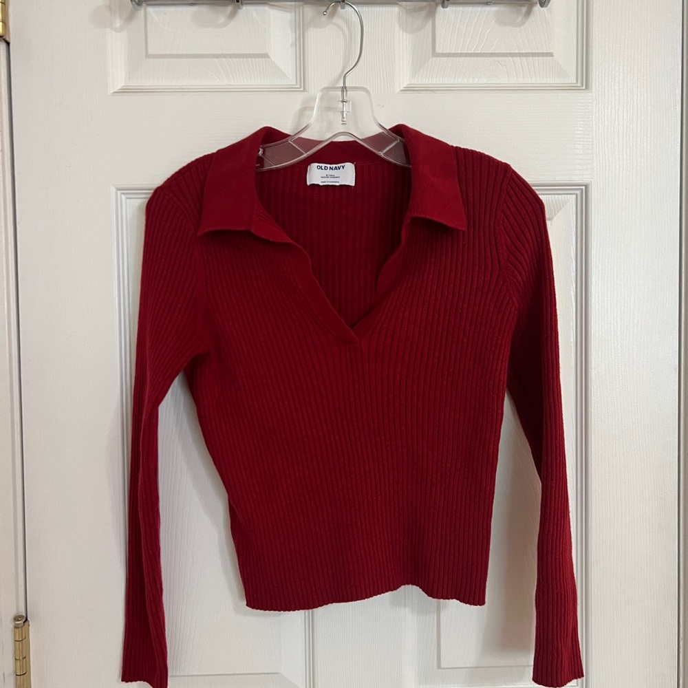Red Long Sleeve Ribbed Polo